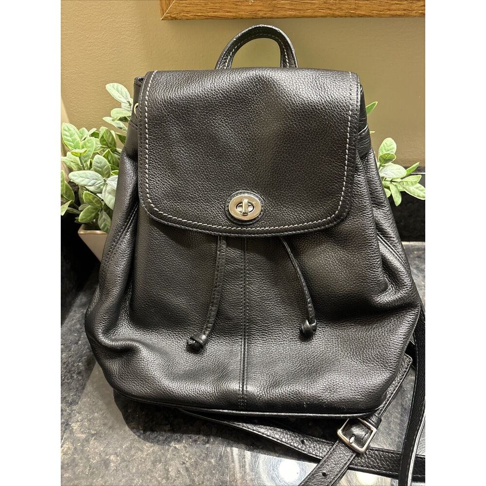 Coach Purse Womens Black Pebbled Leather Park Backpack #24385 Adjustable Straps - Picture 10 of 10